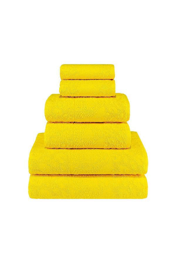 TEXTILE COLORS 100 Cotton Leopard Patterned Bath Towel Set 6 Pieces Comfort Yellow Trendyol