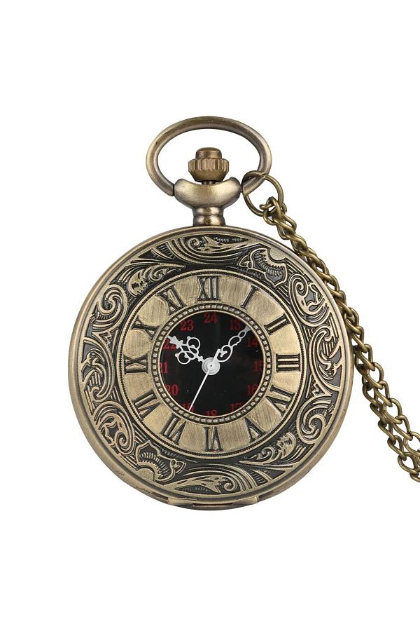 valkyrie Black Vintage Roman Numeral Copper Clock with Pocket Watch and Chain Trendyol