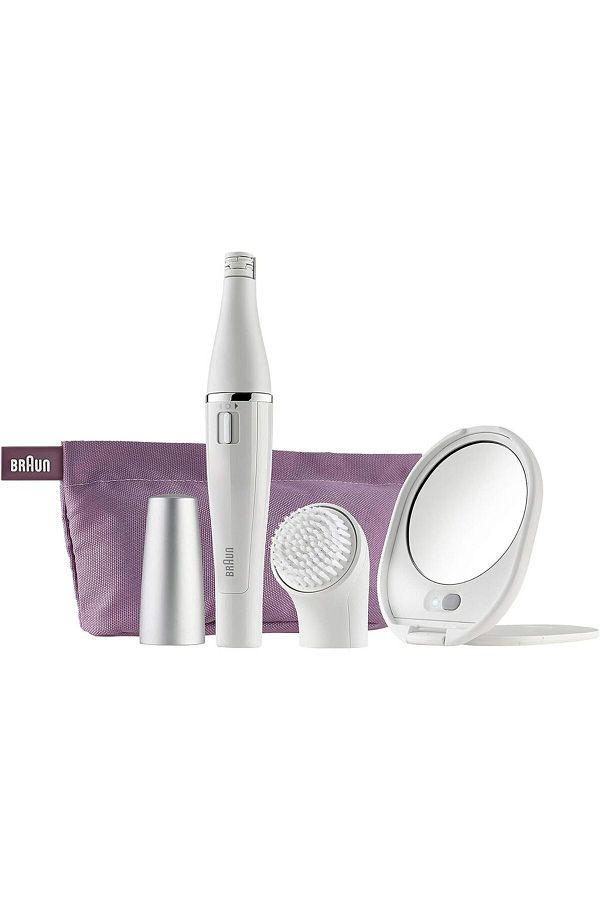 Braun-جهاز إزالة شعر الوجه ومنظف الوجه SE 830 + مرآة مضاءة وحقيبة تجميل، أبيض 1