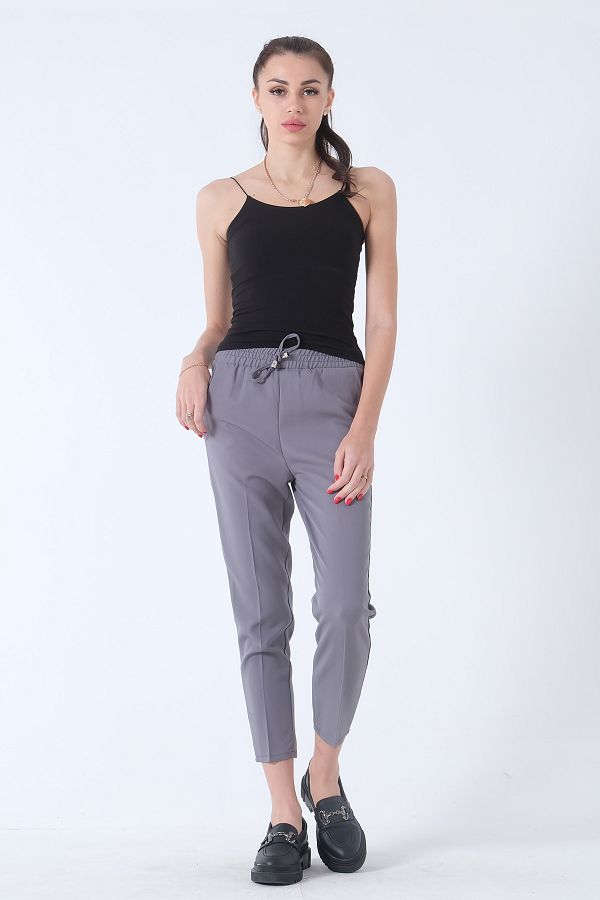 Feminist-Pantaloni cu elastic cu talie înaltă Gri3101101 1