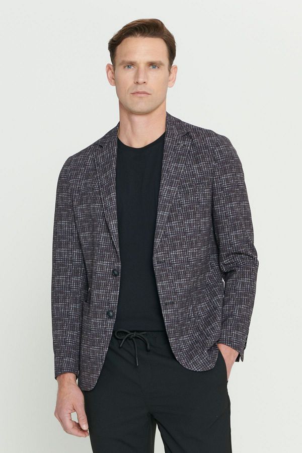 ALTINYILDIZ CLASSICS-Ανδρικό Claret Red Slim Fit Slim Fit Mono Collar Σακάκι σακάκι με μοτίβο Houndstooth 1