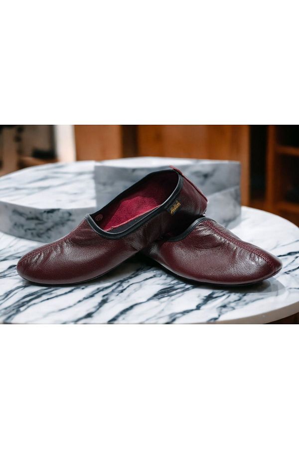 Akdam-Claret Red Leather Hajj Umrah Tawaf and Home Shoes - 100% 1