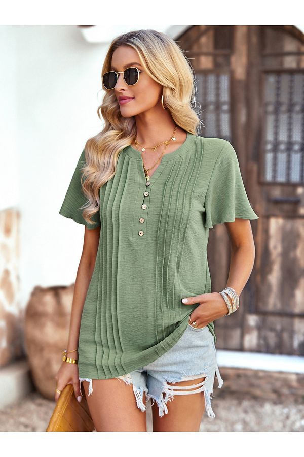 DY By Styli-Regular Fit Button Placket Textured Blouse 1