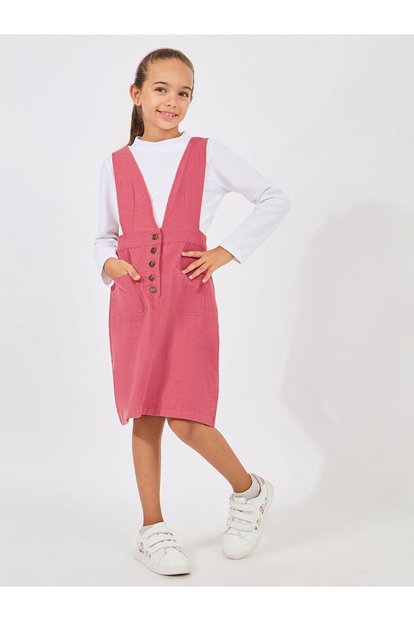 Styli Solid Long Sleeve T Shirt with Pinafore Dress Trendyol
