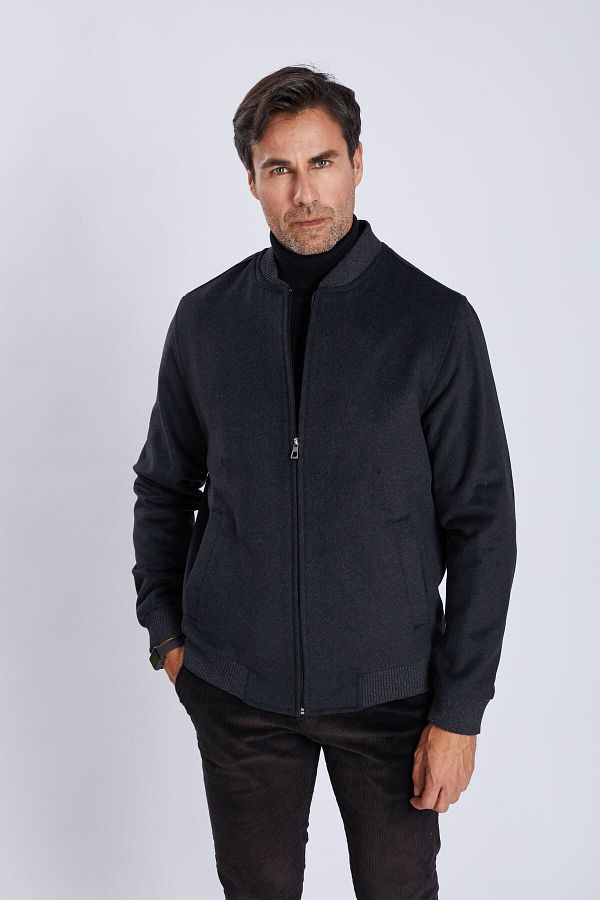 EL FARO Men s Cashmere Pilot Collar Bomber Coat Trendyol