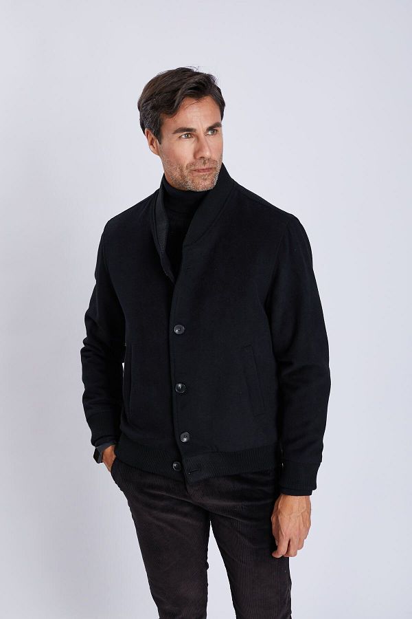 EL FARO Men s Polyviscon Pilot Collar Buttoned Bomber Jacket Trendyol