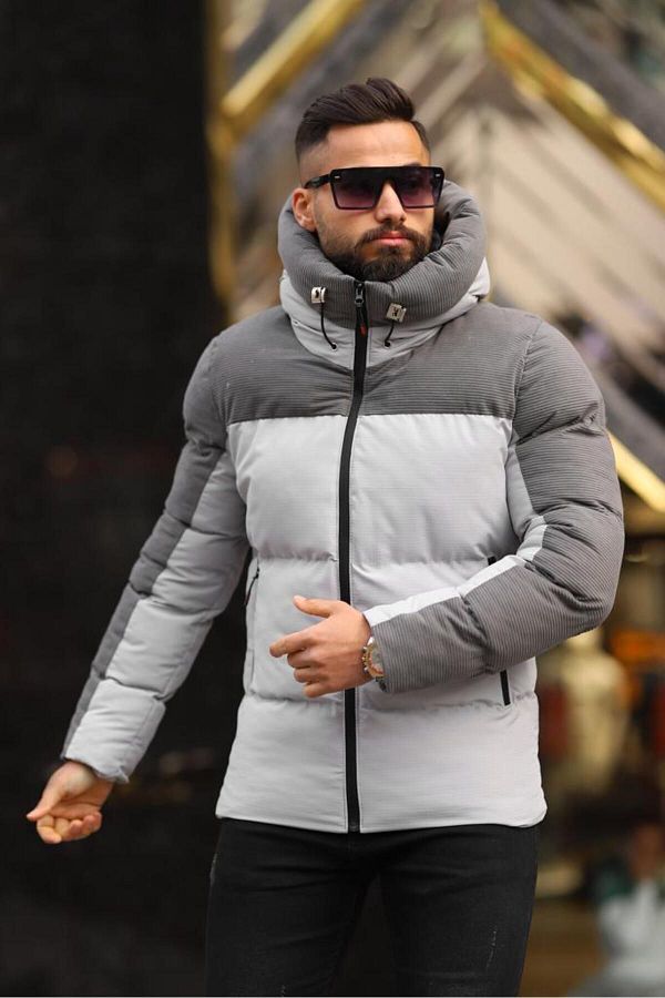Grey velvet puffer jacket deals