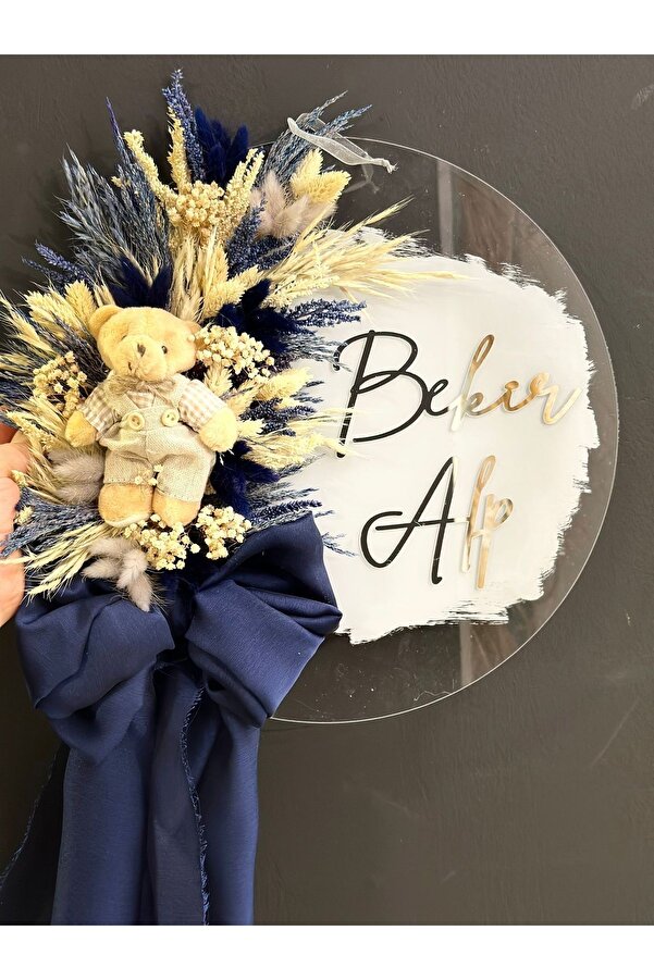 KRVTASARIM Pleksi ayıcıklı erkek bebek kapı süsü