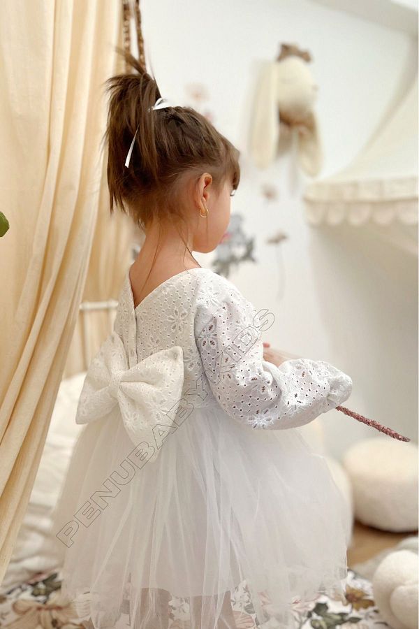 penu baby kids White Scalloped Tutu Skirt Long Sleeve Baby Girl Dress Tuana Trendyol