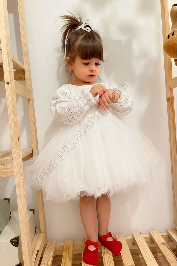 penu baby kids White Scalloped Tutu Skirt Long Sleeve Baby Girl Dress Tuana Trendyol