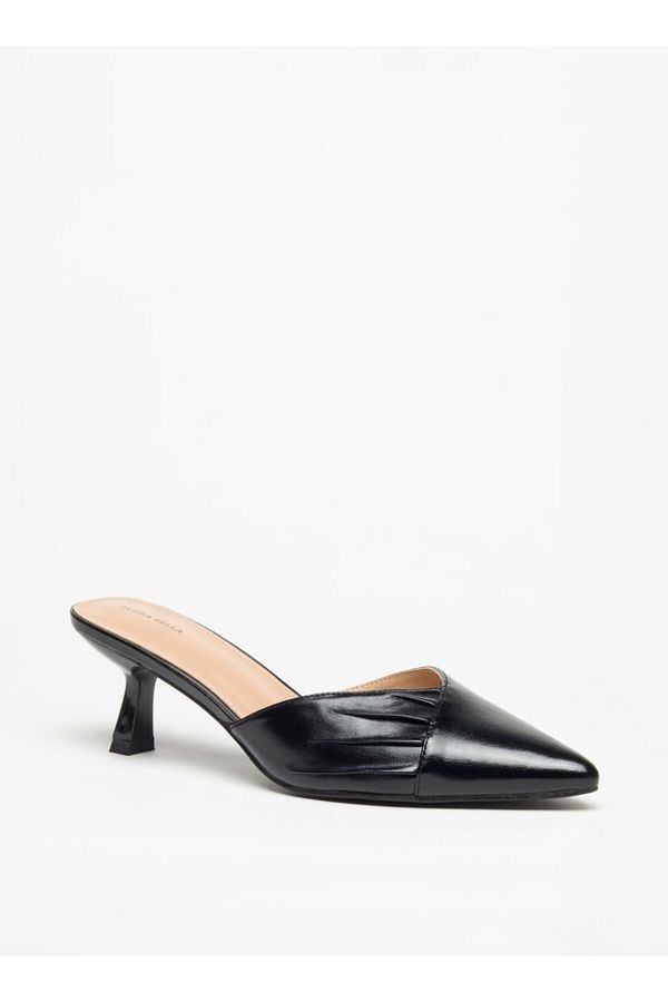 Flora Bella by Shoexpress-Textured Pointed Toe Mules with Flared Heels 1
