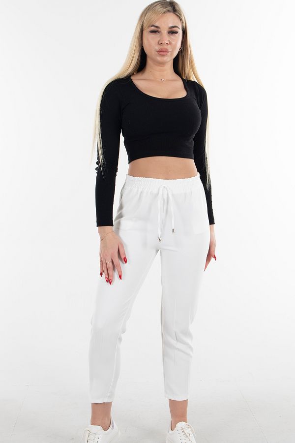 Feminist-High Waist Elastic Trousers White3101101 1