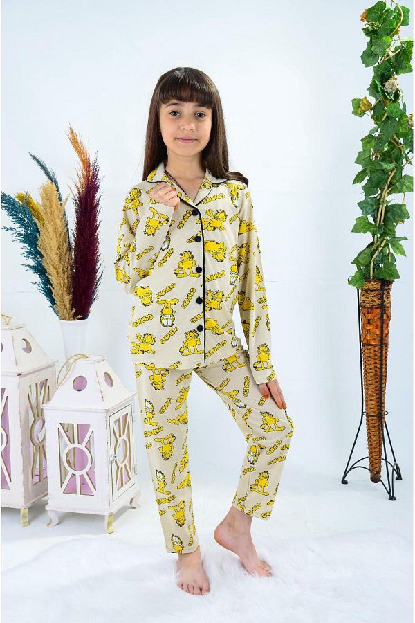Terry Long Sleeve Combed Cotton Pajama Set Front Buttoned Trendyol