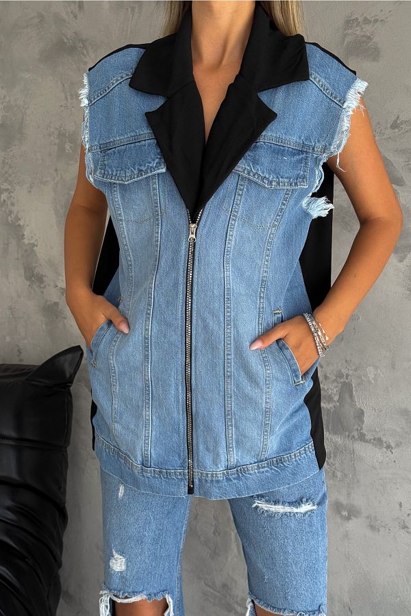 Long denim vest hotsell