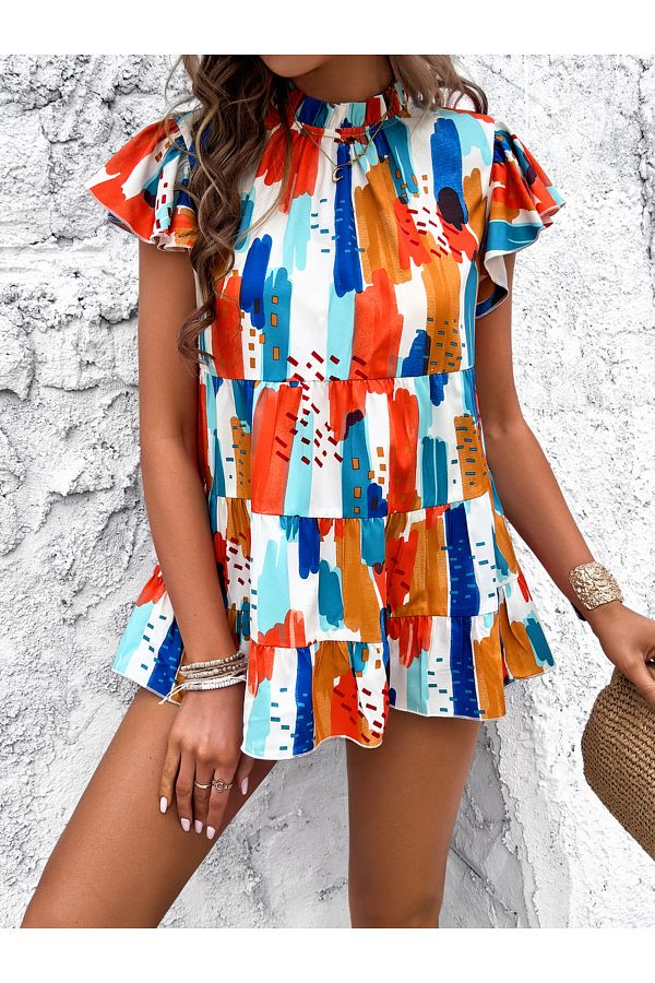 DY By Styli-Frill Sleeves Colorblock Blouse 1