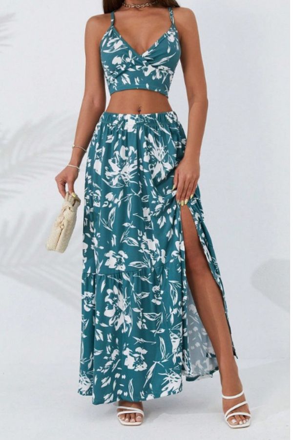 Summer crop top and skirt set cheap