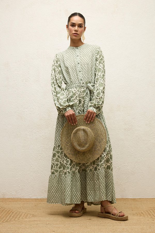 Manuka-Viscose Patterned Layered Dress - Green Simone 1