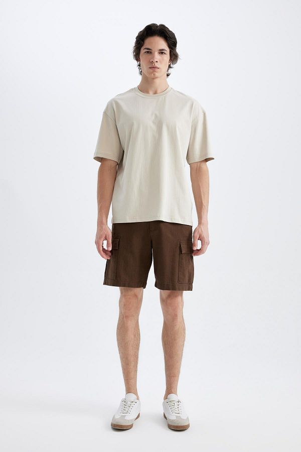 DeFacto-Regular Fit Linen Look Cargo Bermuda Shorts B5676Ax24Sm 1