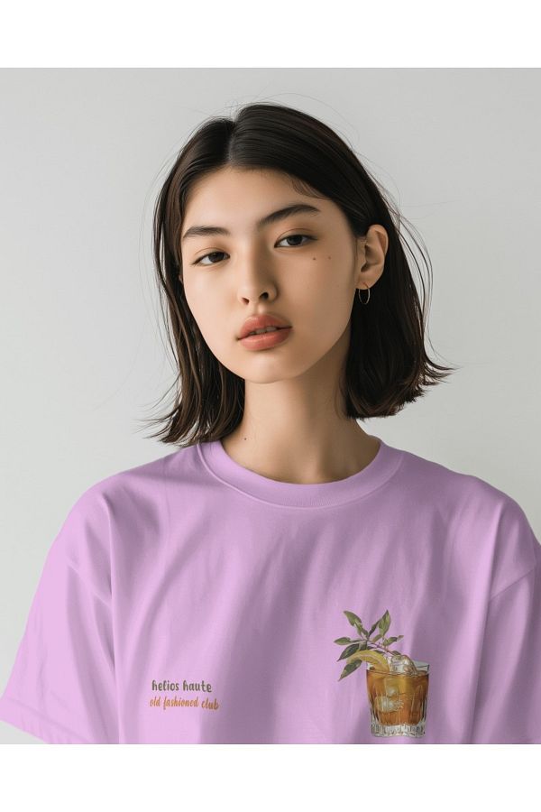 HH Helios Haute Women s Front Printed Relaxed Fit T Shirt Old Fashioned Cocktail Design Trendyol