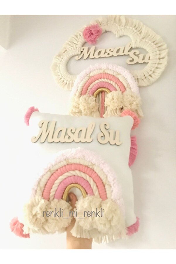 renkli mi renkli tasarım dünyası Makrome Isimli Kapı Süsü Ve Takı Yastığı Takımı