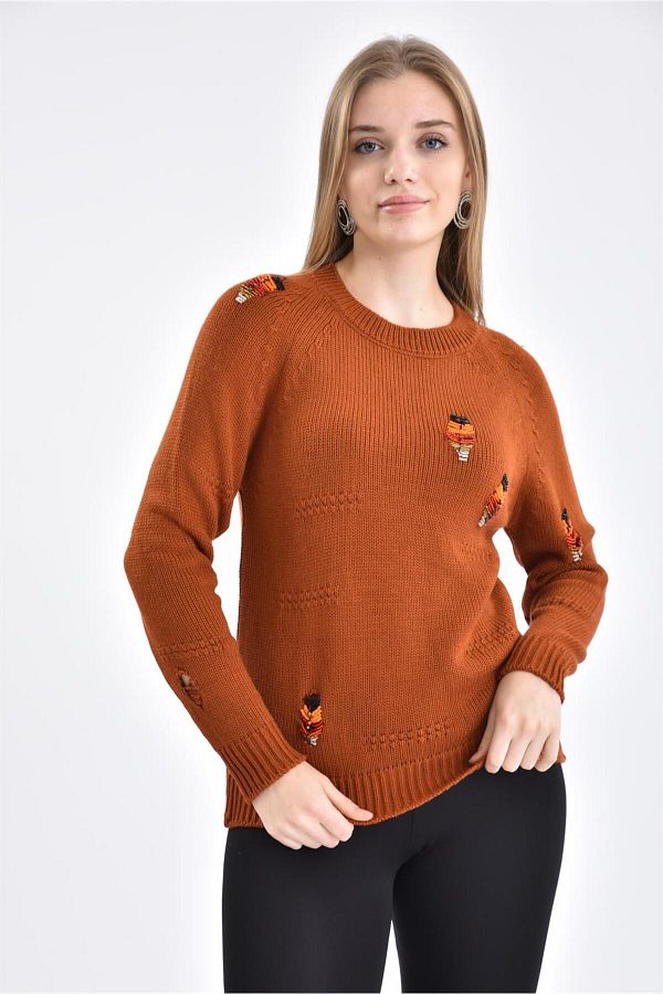 Garmi Bead Embroidered Women s Sweater Brick Color Trendyol