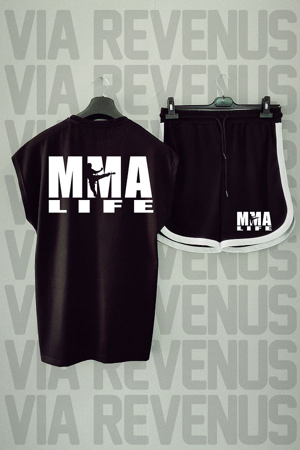 Vordevia-MMA Life Black Sports T-shirt and Shorts - Crew Neck, Zero Sleeve, Back Printed 1