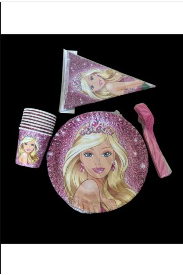 PartAntalya Barbie 8 Person Girl s Party Set Streamer Concept Plate Cup Fork for Birthday Trendyol