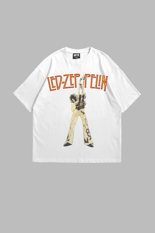 Sekizbiralt Led Zeppelin Patterned Oversize White T Shirt 24 1 Premium Trendyol