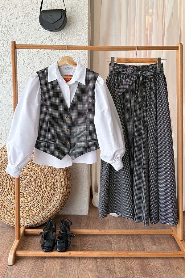Black and white skirt and vest set shop