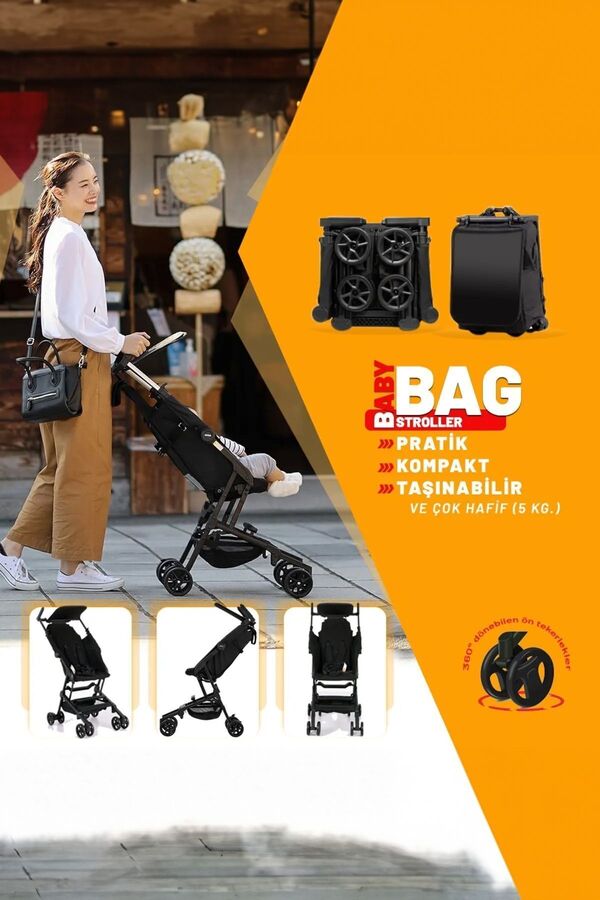 C9 Çantalı Portatif Pratik, Kompakt, Taşınabilir, Katlanabilir Bebek Arabası