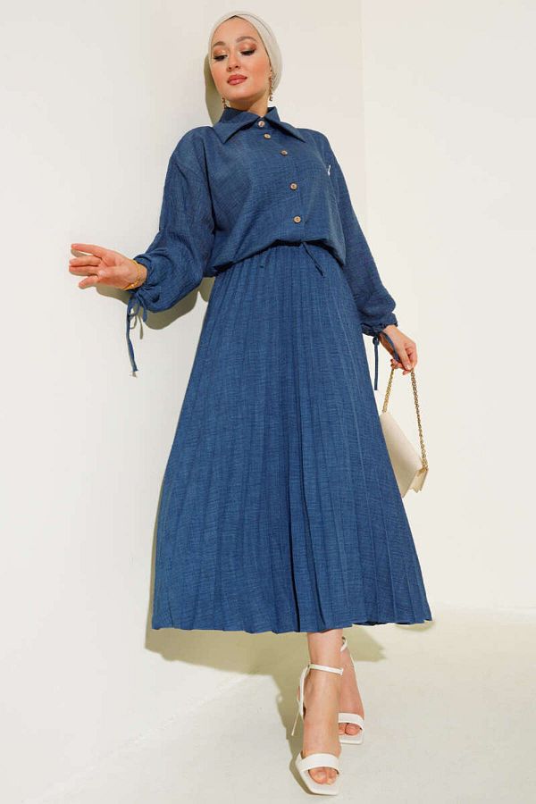 VOLT CLOTHİNG-Leinen-Doppelanzug – Faltenrock und Damen-Look 1
