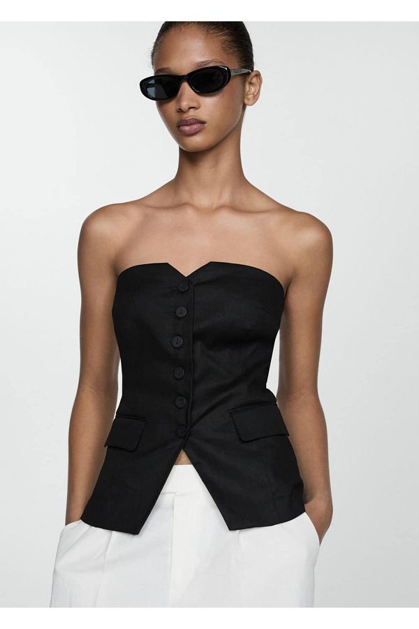 MANGO Woman-Blouse with Open Shoulders Button 1