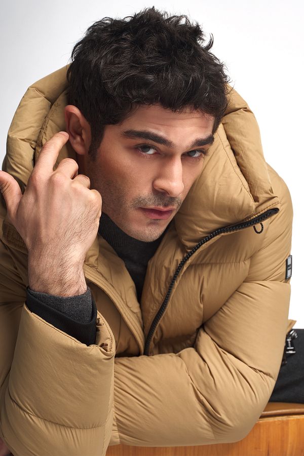 Camel goose down jacket clearance