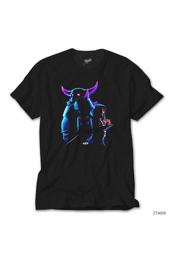 Karadeniz-Unisex Clash Of Clans Wizard and Pekka Black T-shirt 1