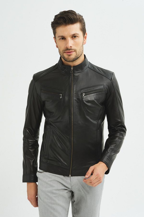 Wilson black leather jacket top