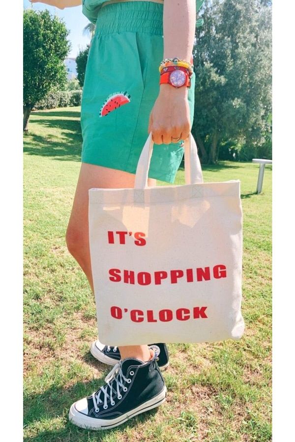 mZ Craft and Stuff-Canvas Shopping Bag - It's Shopping O'clock 1
