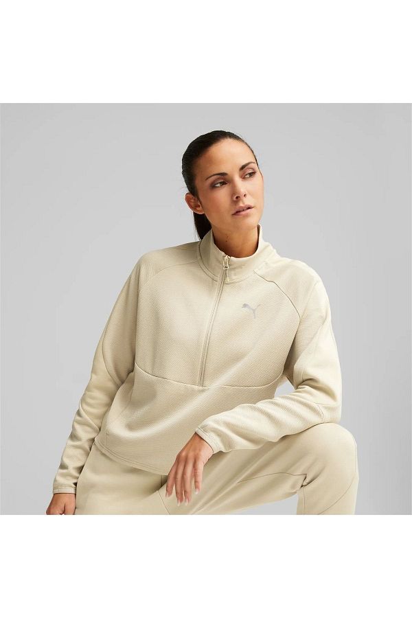 Puma Evostripe Half zip Crew Beige Women s Sweatshirt Trendyol