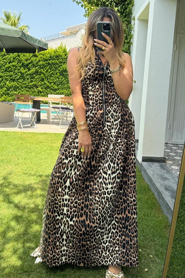 Leopard print collar dress 2025