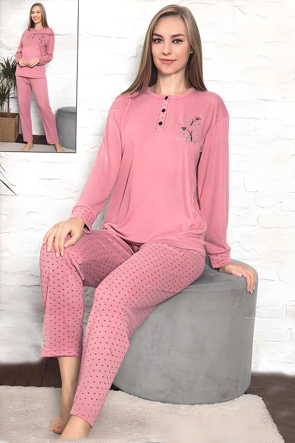 FAWN Women s Butterfly Print 3 Button Long Sleeve Pajama Set 6804 Trendyol