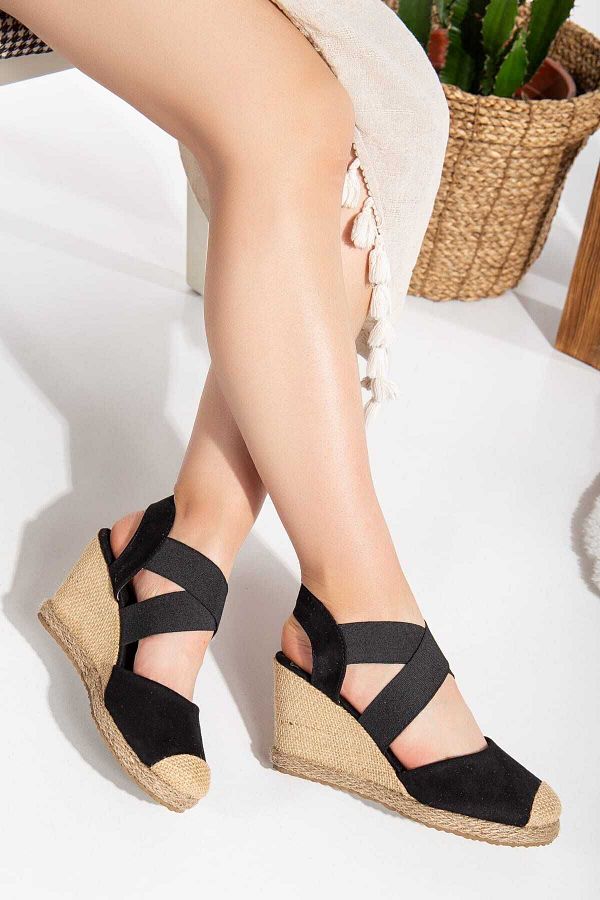 SEDR K Straw Detailed Cross Elastic Wedge Heeled Shoes Trendyol