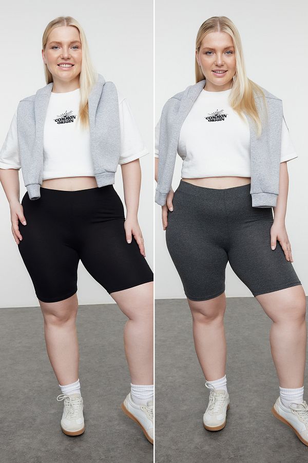 Trendyol Curve-Schwarz-Anthrazit 2er-Pack gestrickte Leggings TBBSS24BV00003 1