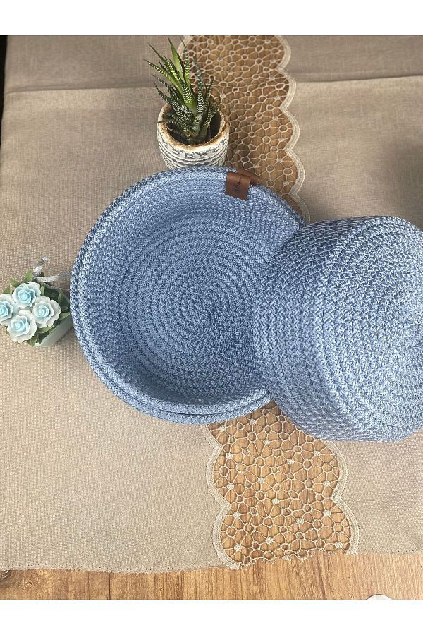 ATALANTICA-3-Piece Jute String Knitted Basket - Decorative and Wicker Set, White Bathroom Cotton String 1