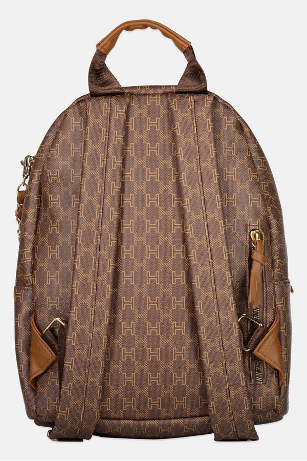 H by Halston Women Hardware Logo Backpack 33 H x 24 L x 11 W cm Brown