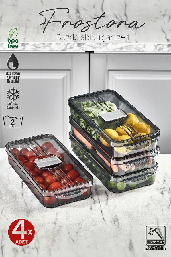 Eva Mia-4X Smoked Frostora Refrigerator Organizer - Storage Container with Lid and Organizer 1