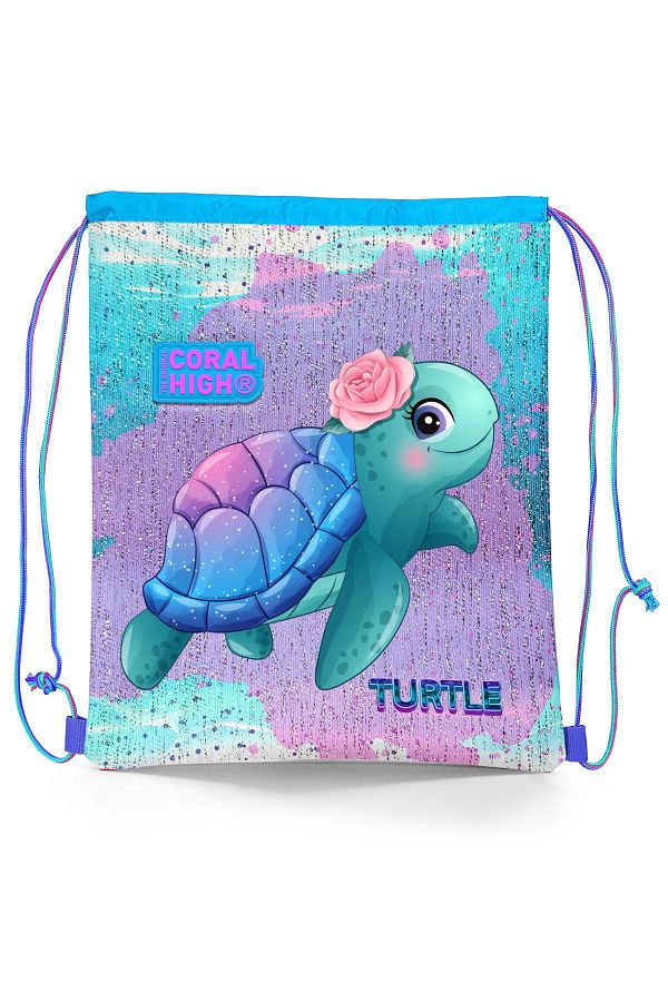 Coral High-Kids Light Pink Blue Turtle Pattern Drawstring Drawstring Backpack 22693 1