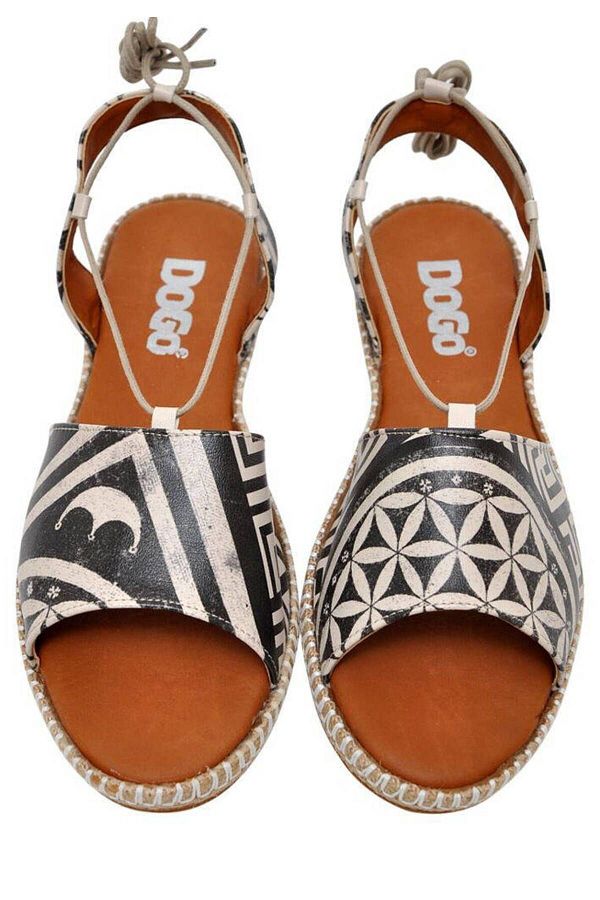 Dogo-Women's Vegan Leather Black Lace-up Sandals - Mosaics Design 1