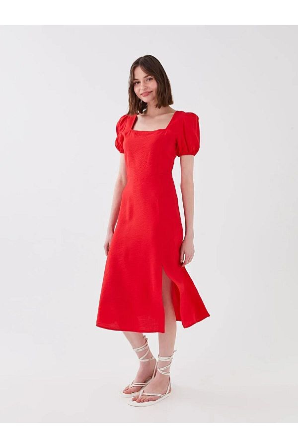 LC Waikiki-Rochie de damă cu mânecă scurtă uni cu guler pătrat Xside 1