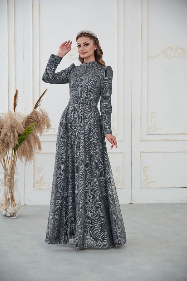 Dress Life Modest Evening Dress Gray Trendyol