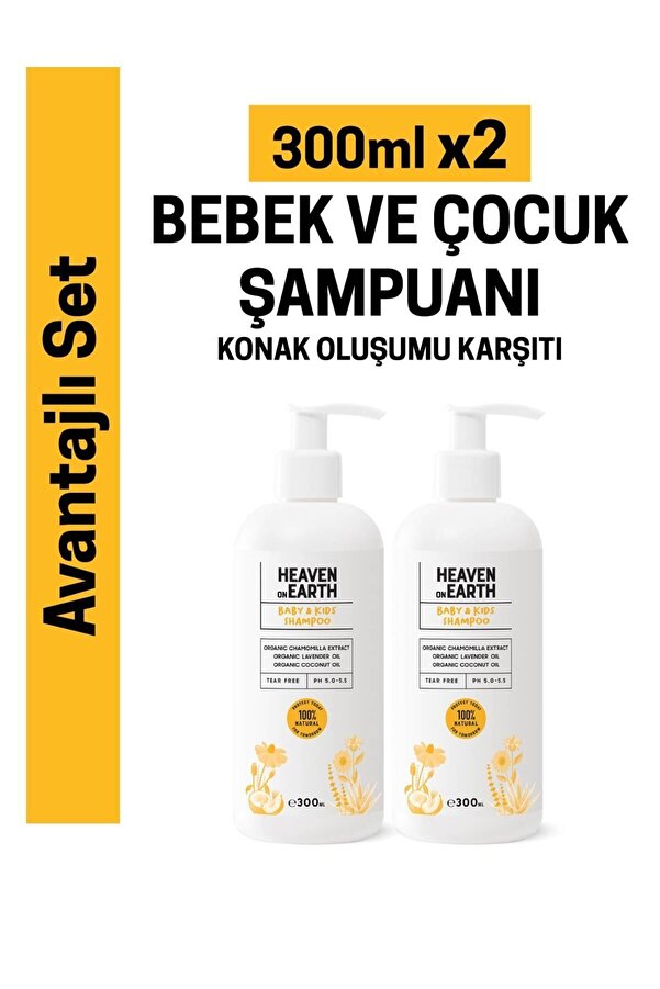 Heaven on Earth Konak Önleyici Bebek Ve Çocuk Saç Ve Vücut Şampuanı 300 ml X2 %100 Doğal Organik Vegan Parabensiz
