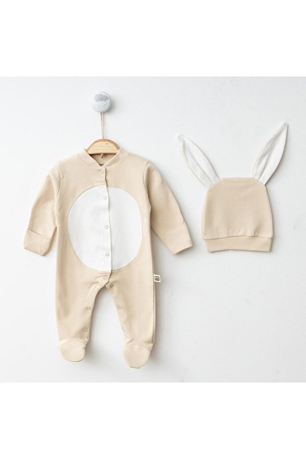 Minimus Yeni Doğan Kız-erkek Bebek Tavşanlı Tulum Hastane Çıkışı Pamuklu Unisex Bebek Tulum Takımı Latte